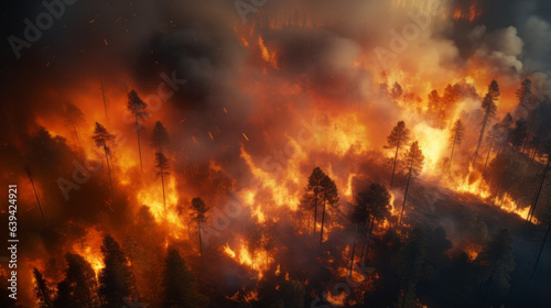 A raging wildfire engulfing a forest in