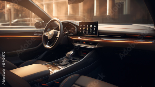 Beautiful interior of a luxury modern car.generative ai photo