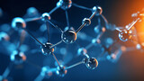 Blue background with 3D model of molecules or atoms.generative ai
