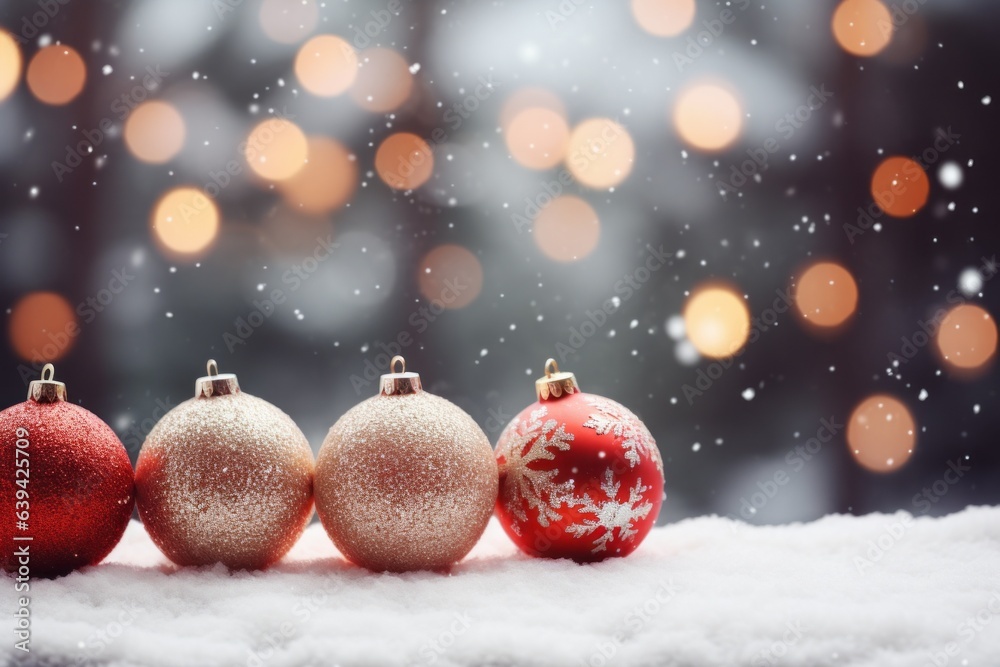 Christmas balls on a winter background. Merry christmas and happy new year concept Christmas balls on a winter background. Merry christmas and happy new year concept