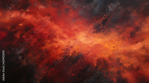 A vibrant red and orange cloud painting