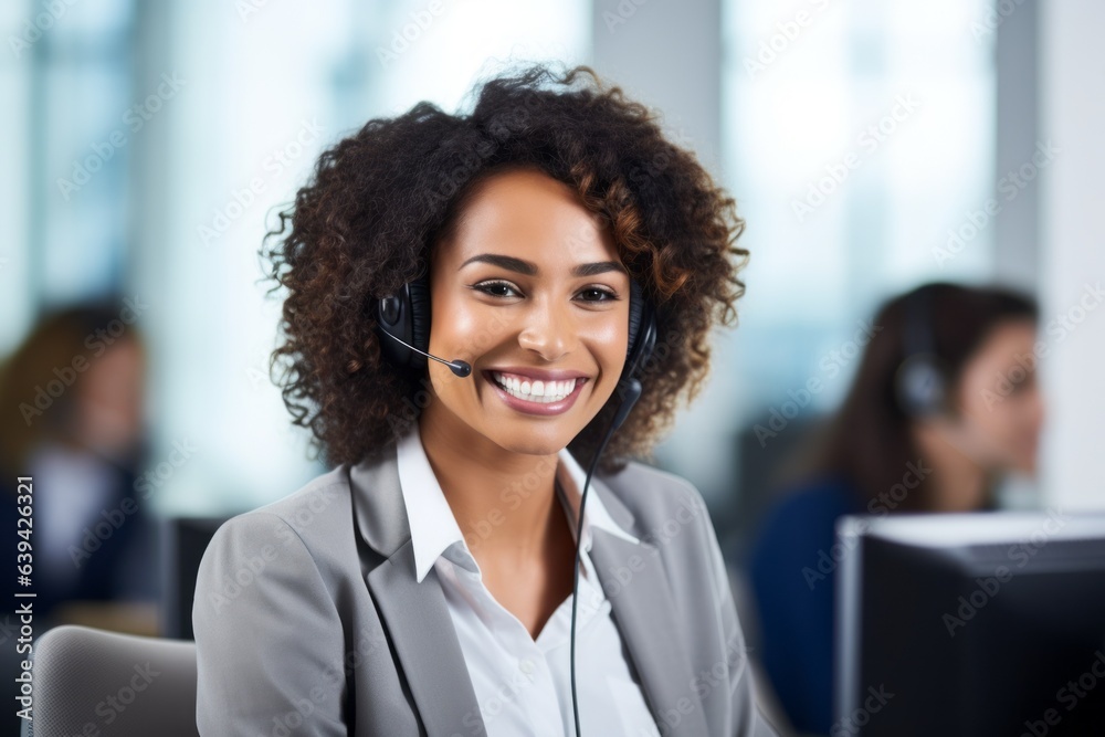 custom made wallpaper toronto digitalCall center or support staff. Woman with headphones in the office.