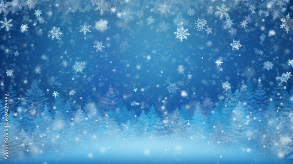 A winter landscape with snowflakes falling on A winter landscape with snowflakes falling on
