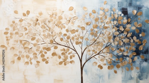 Blue, beige, and brown abstract tree art in acrylic, perfect for home décor. photo
