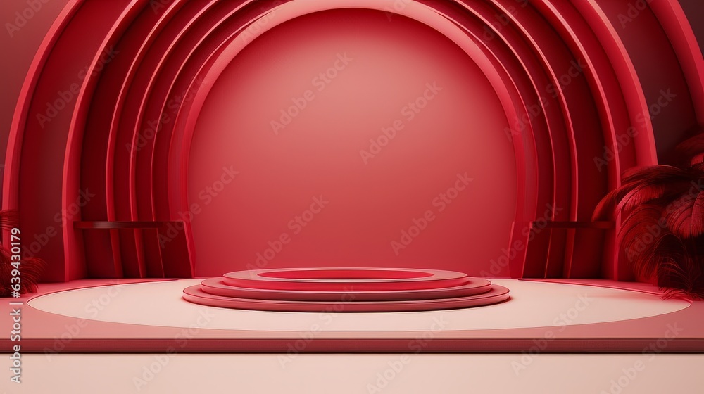 Abstract minimalistic red and white scene with geometric shapes. visualization AI