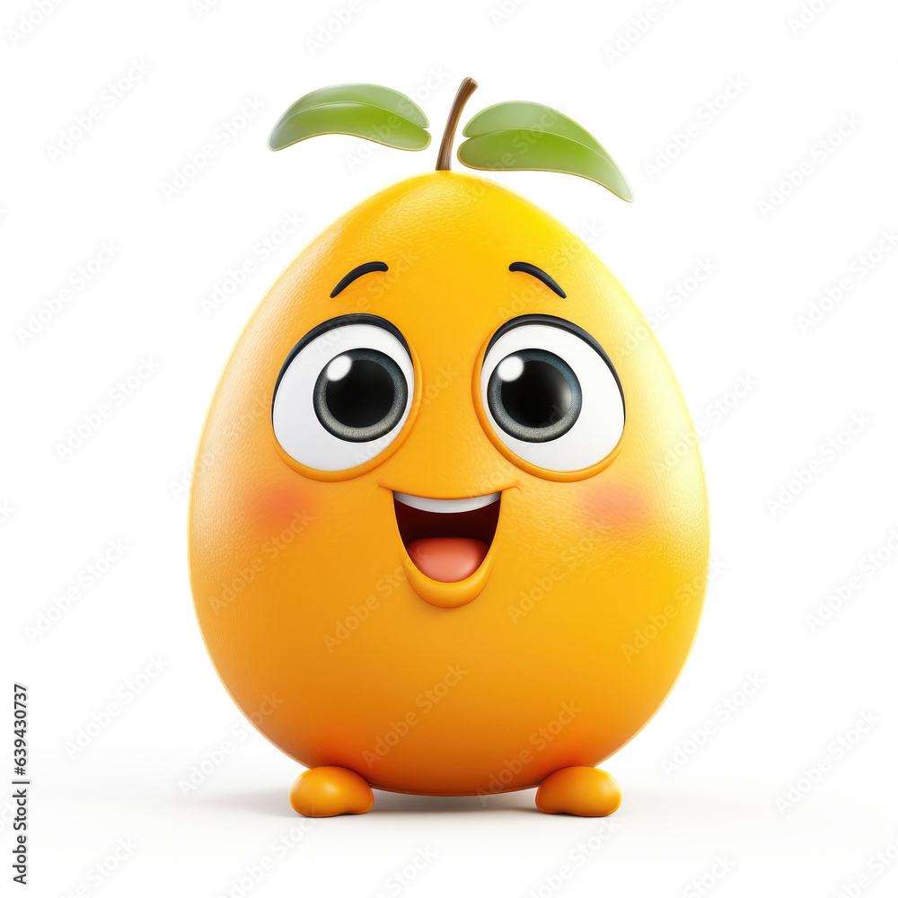 Cute Cartoon Mango Character Isolated on a White Background 