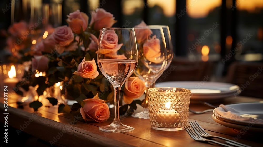 Romantic candlelit dinner setting with elegant decor
