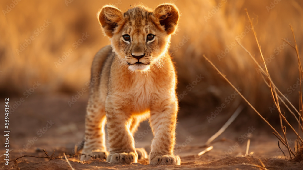 Fototapeta premium lion cub in the grass