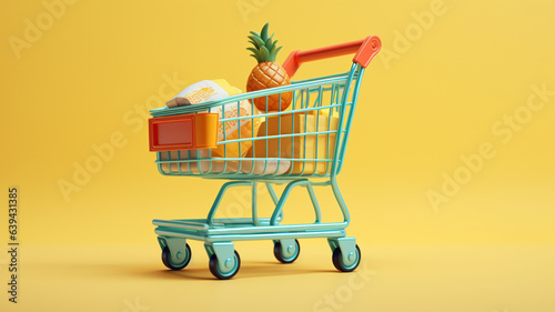 shopping cart with fruits