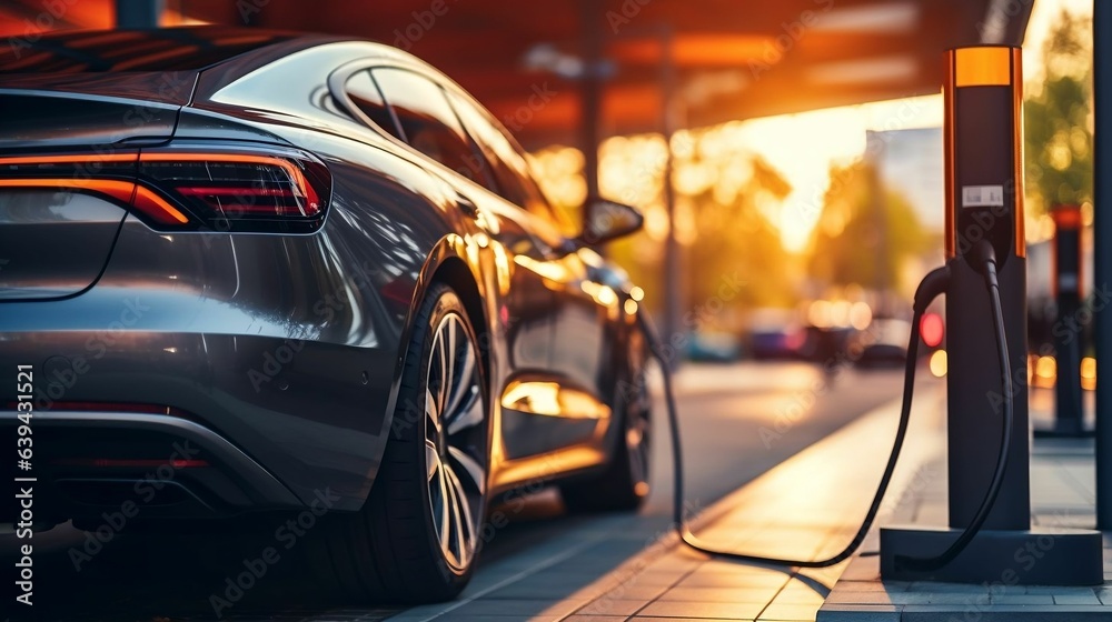 Electric car plugged into a high-speed charging station
