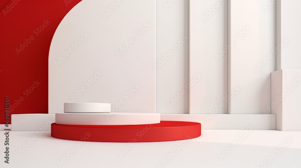 Abstract minimalistic red and white scene with geometric shapes. visualization AI Abstract minimalistic red and white scene with geometric shapes. visualization AI