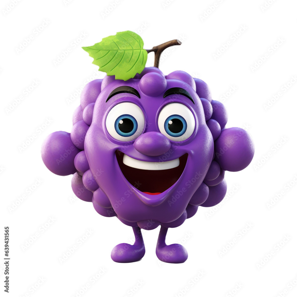 Cute Cartoon Grape Character Isolated on a Transparent Background Cute Cartoon Grape Character Isolated on a Transparent Background