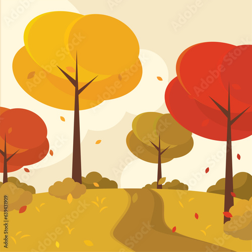 Colored seasonal autumn landscape scenario Vector