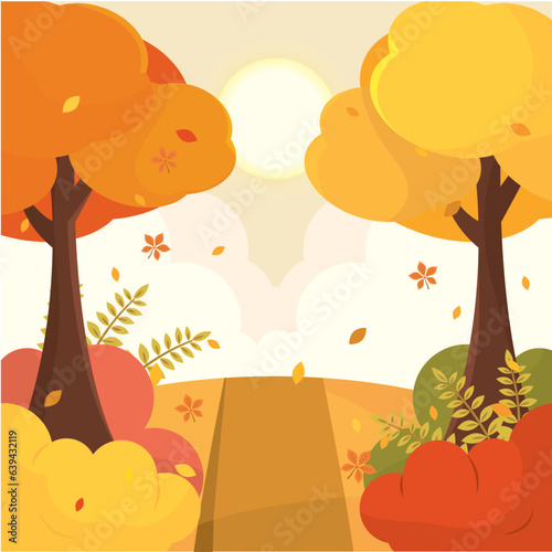 Colored seasonal autumn landscape scenario Vector