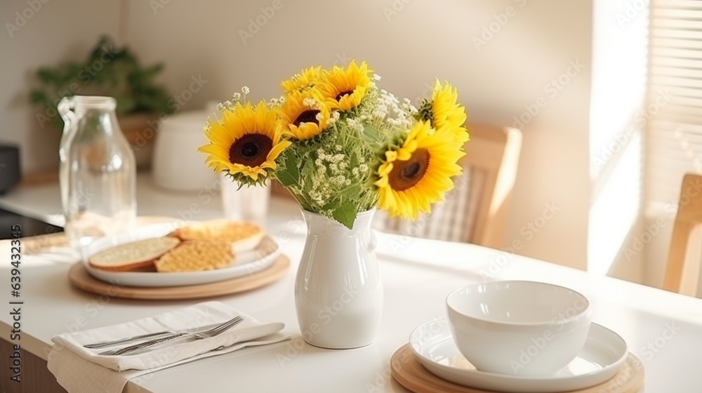 A sunflower bouquet in a vase on the table A sunflower bouquet in a vase on the table