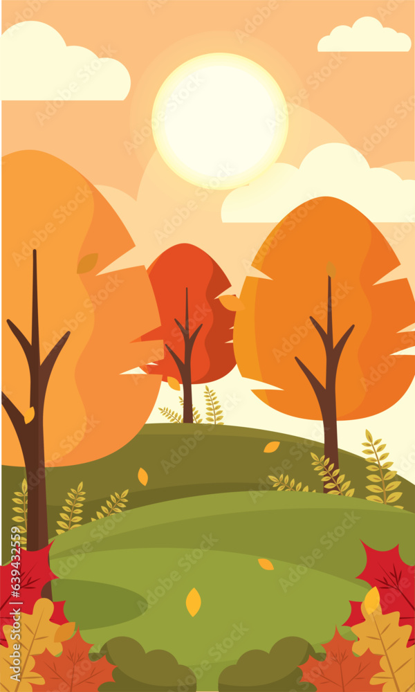 Colored seasonal autumn landscape scenario Vector
