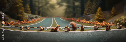 A road where it seems squirrels hold traffic meetings, and yes, they do use tiny traffic cones.