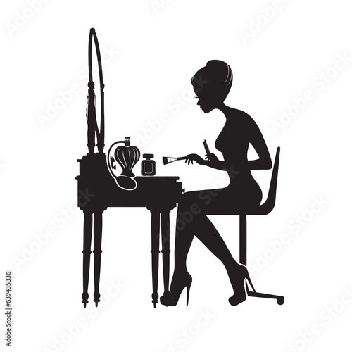 Dressing table with round mirror