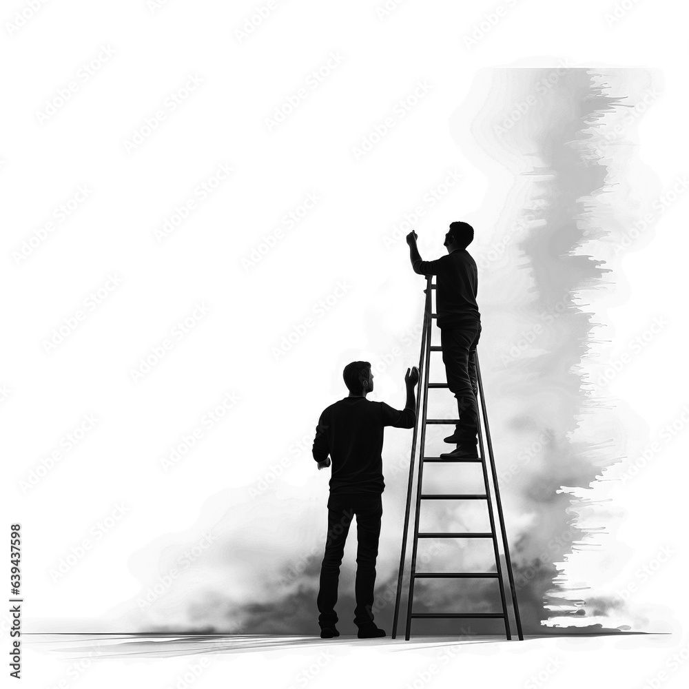 Black and white illustration of two men painting wall. Made with Generative AI. Black and white illustration of two men painting wall. Made with Generative AI.