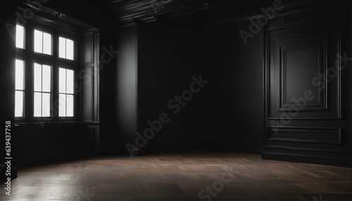 Negative space in empty elegant dark room at night with copy space and blank wall