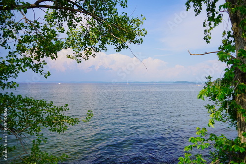 Landscape of Lake Champlain and island at Vermont, USA 