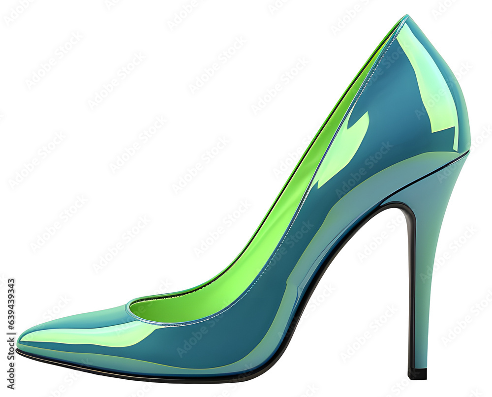 High heel shoe of exclusive blueish green tone. Generative AI. High heel shoe of exclusive blueish green tone. Generative AI.