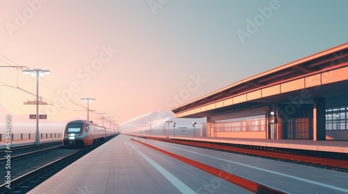 A train is pulling into a train station. Digital image.