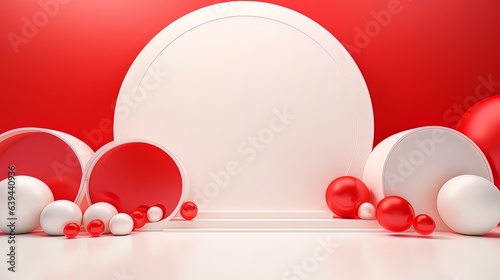 Abstract minimalistic red and white scene with geometric shapes. visualization AI