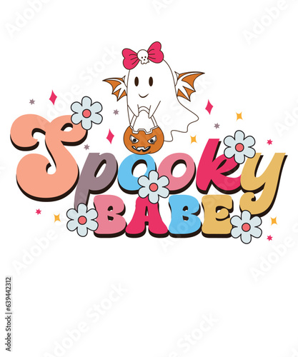 Retro groovy cute boo Halloween design, spooky season