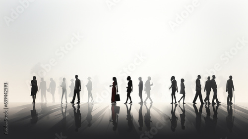 silhouettes of people white background, foggy