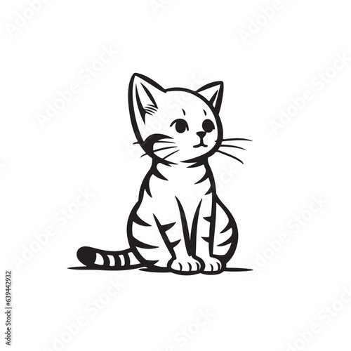 A cat sits on a white background, simple flat outline
