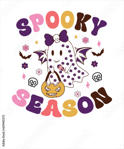 Retro groovy cute boo Halloween design, spooky season