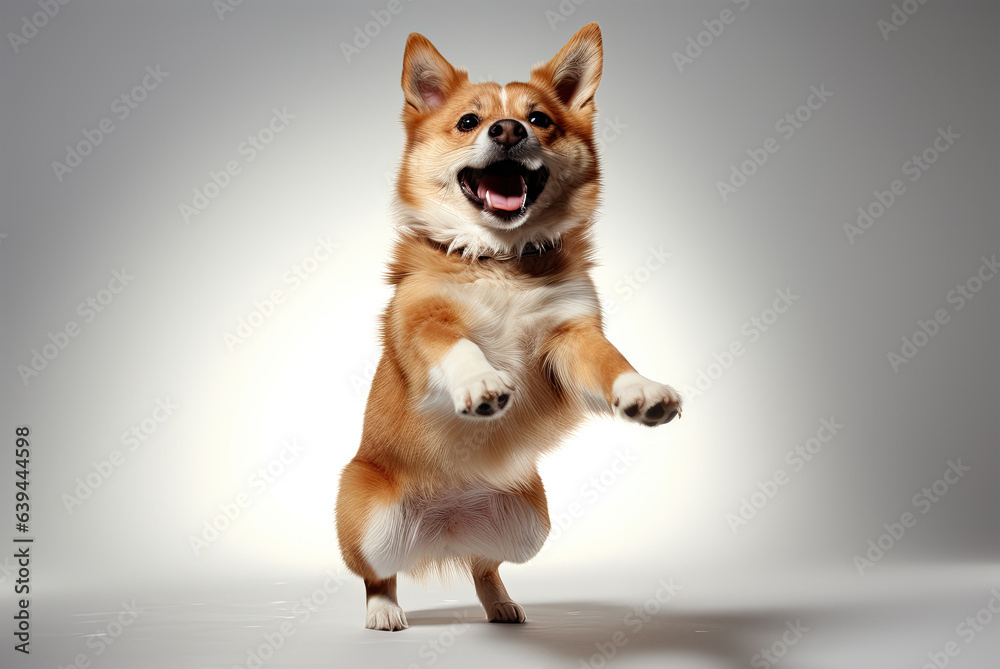 a shiba jumping on isolate white background