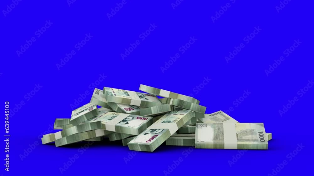 3d animation of stacks of 1000 Mexican peso notes falling on blue screen floor. You can Key out or remove background to replace with a custom one. 3d rendering 3d animation of stacks of 1000 Mexican peso notes falling on blue screen floor. You can Key out or remove background to replace with a custom one. 3d rendering