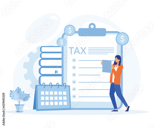Tax preparation  concept. Corporate tax, taxable income, fiscal year, document preparation, payment planning, flat vector modern illustration
