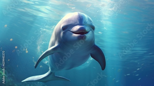 Dolphin swimming underwater in the ocean. © andri