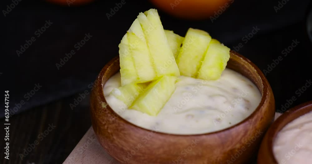 pineapple yogurt with slices of ripe yellow pineapple, sweet pineapples with fresh yogurt pineapple yogurt with slices of ripe yellow pineapple, sweet pineapples with fresh yogurt