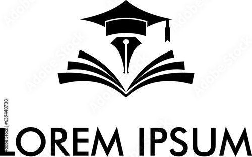 Education logo with book, stationery and toga hat design icon symbol