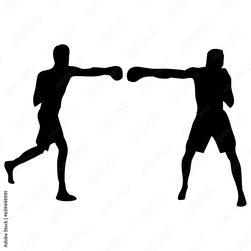 silhouettes of fights with martial arts and fists