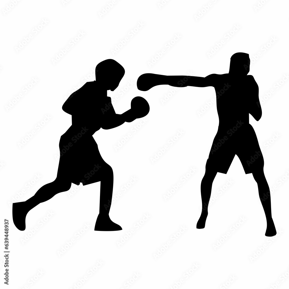 silhouettes of fights with martial arts and fists