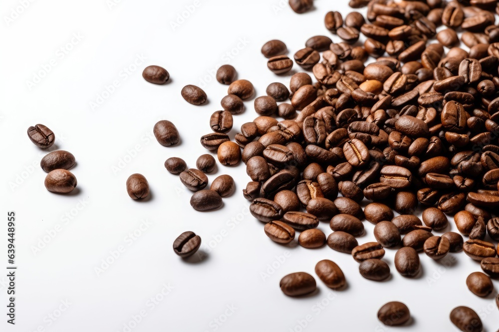 isolated coffee beans with text space on a white background. Generative AI isolated coffee beans with text space on a white background. Generative AI
