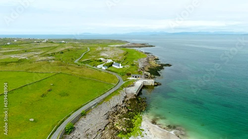 Aerial view of the wide sandy Kilmurvey Beach on Inishmore island, Ireland photo