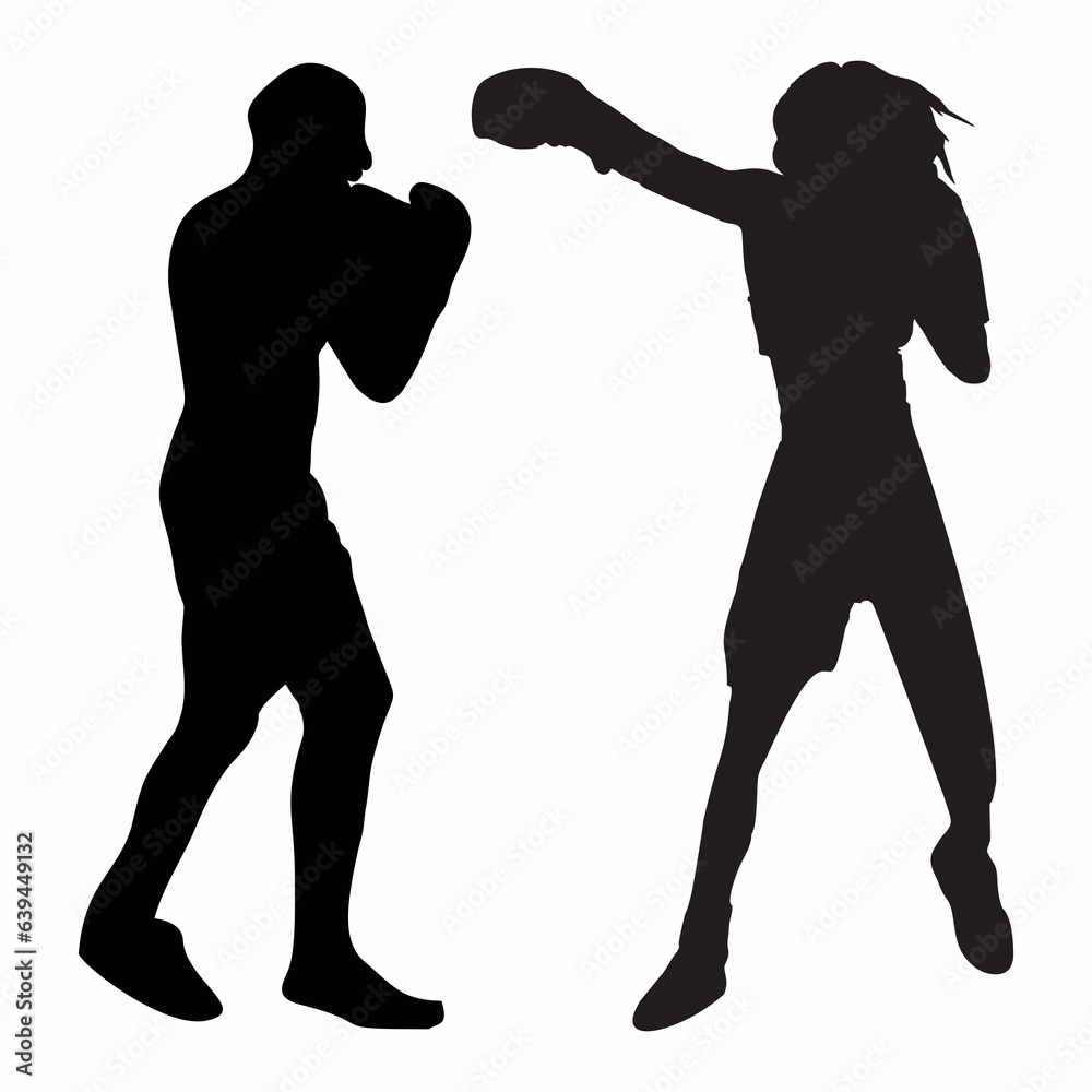 silhouettes of fights with martial arts and fists
