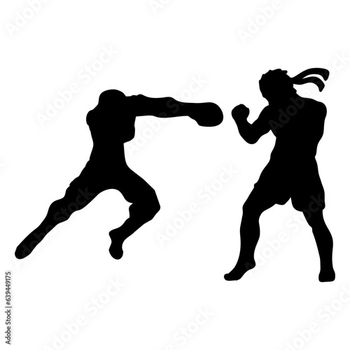 silhouettes of fights with martial arts and fists
