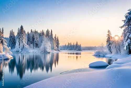 winter landscape with lake and mountains © Image Studio