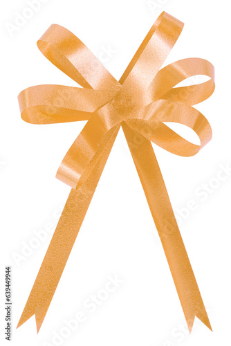 Orange gift bow ribbon isolated on transparent background.