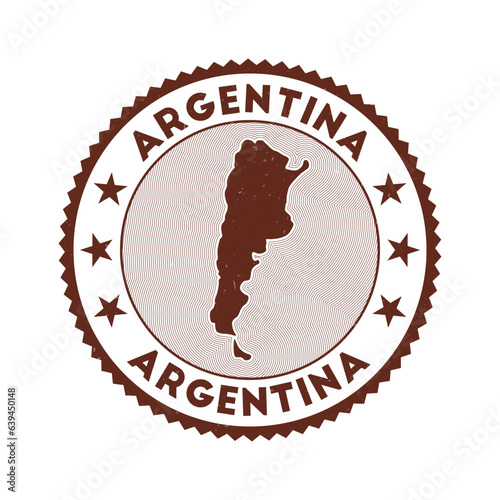 Argentina emblem. Country round stamp with shape of Argentina, isolines and round text. Beautiful badge. Powerful vector illustration.