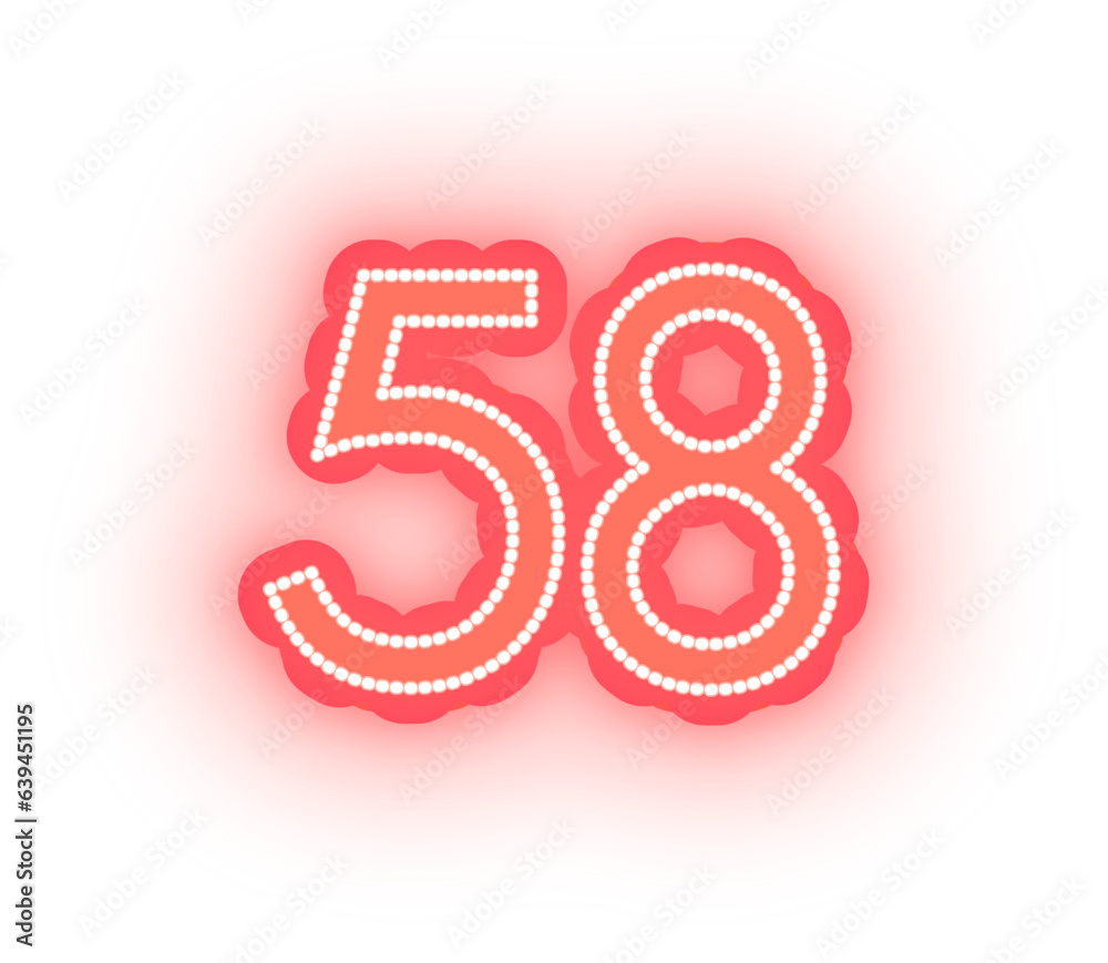 Glowing Red Neon Alphabet Letters, Numbers, and Signs on White Background