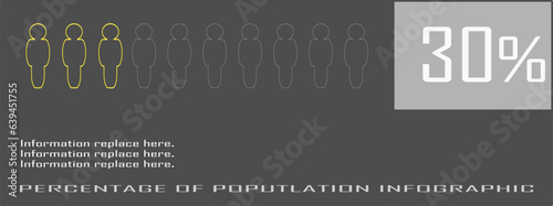 Percentage of the population, occupied, people demography, diagram, infographics, vote, election, survey concepts, element design. 30%. Yellow neon light style. 