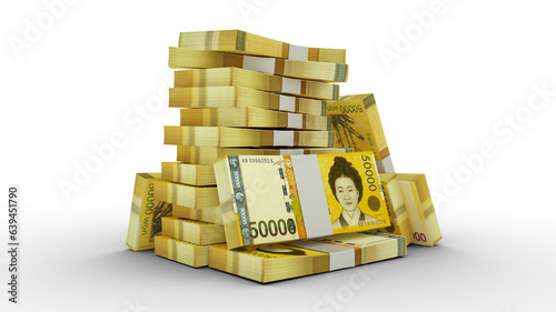 Tablou pe pânză 3d rendering of Stacks of South Korean won notes